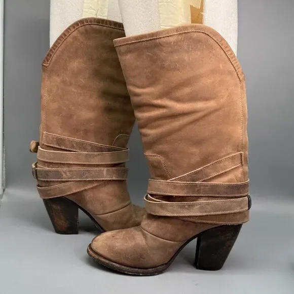 Freebird by Steven Teagan Women's 8 Brown Leather Boots Block Heel Back Zip